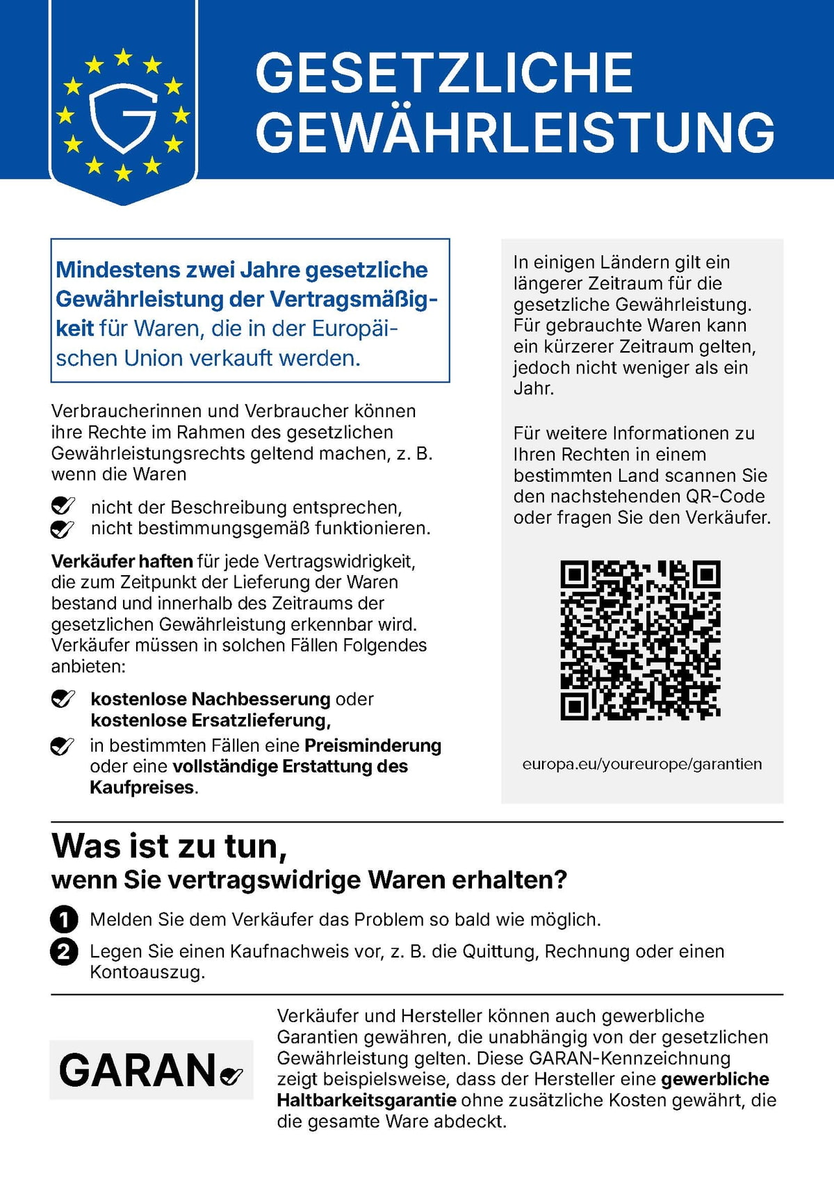 Gesetzliche Gewährleistung Label